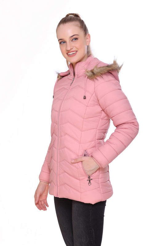 Long Length Pink Down Jacket