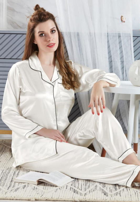 Classy Solid White Satin Night Suit