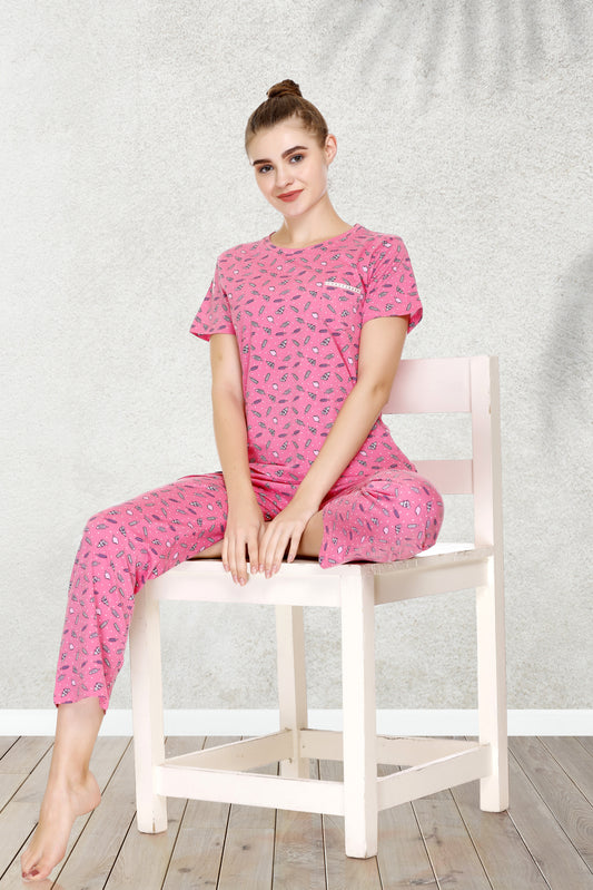 Quirky Print Pink Night Suit