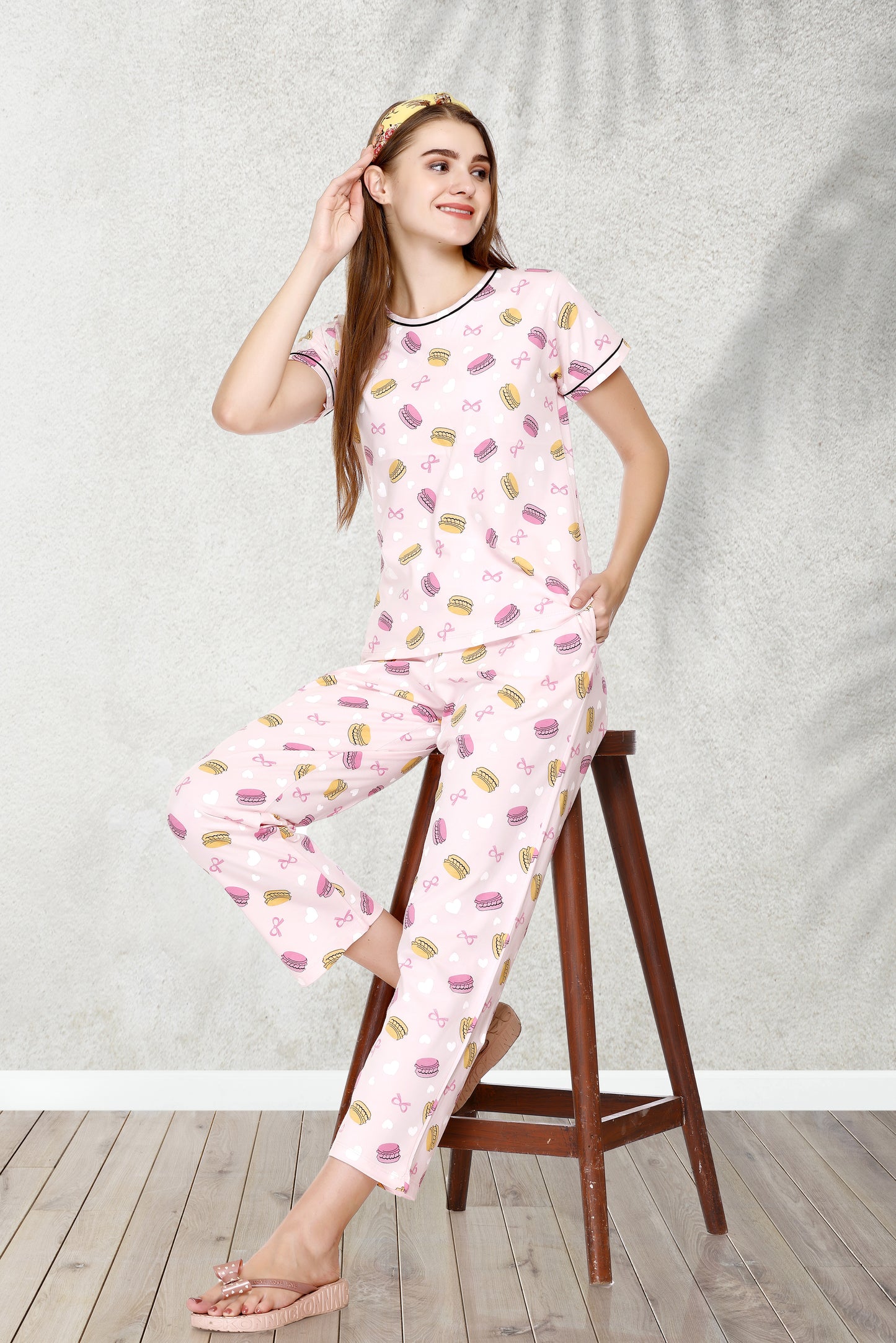 Baby Pink Night Suit in Quirky Print