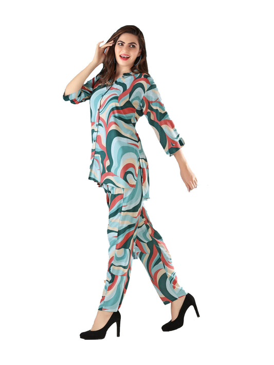 High-Low Rayon Multicolour NightSuit