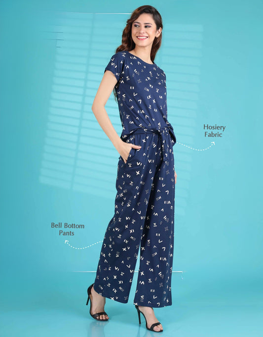 Bell Bottoms Style Night Suit in Indigo Color
